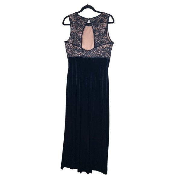 NWT Nightway Women Size 12 Navy Maxi Formal Dress Lace Sequin Bodice and Velvet - Picture 3 of 12